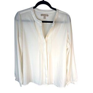Banana Republic Small Ivory Pintuck Blouse Soft Elegant Long Sleeve